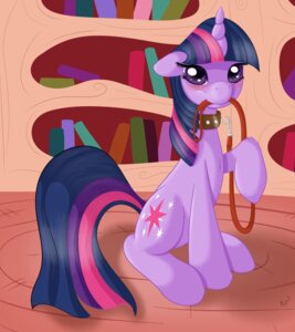Rating: Safe Score: 0 Tags: 2012 blush book collar cutie_mark detailed_background digital_media_(artwork) e621 equid equine female feral friendship_is_magic fur hair hasbro horn leash leash_in_mouth looking_at_viewer mammal multicolored_hair my_little_pony mythological_creature mythological_equine mythology object_in_mouth pink_hair purple_body purple_eyes purple_fur purple_hair quadruped ratofdrawn sitting solo tail twilight_sparkle_(mlp) two_tone_hair unicorn User: bunchy7s