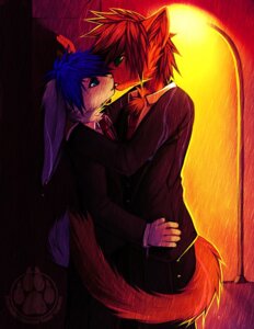 Rating: Safe Score: 0 Tags: 2012 anthro blue_hair canid canine clothed clothing digital_media_(artwork) duo e621 falvie fox fully_clothed hair kissing lagomorph leporid male male/male mammal outside rabbit raining red_hair shiro_(magicbunbun) suit tail User: bunchy7s