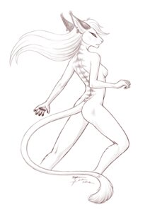 Rating: Questionable Score: 0 Tags: 2011 anthro bagheera black_and_white breasts e621 ear_piercing felid female hi_res mammal monochrome nude piercing side_boob simple_background sketch solo tail white_background User: bunchy7s