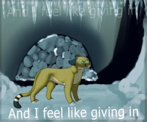 Rating: Safe Score: 0 Tags: 6:5 cave cougar digitigrade e621 english_text felid feline female feral mammal quadruped rubyjessicalockheart snow solo tail text User: bunchy7s