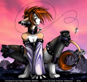 Rating: Questionable Score: 0 Tags: 2003 accessory anthro barefoot biped breasts cleavage clothed clothing collar crouching e621 english_text feet felid female furgonomics hindpaw jewelry kami_cheetah_(aja_williams) katie_williamson mammal paws ring solo tail tail_accessory tail_jewelry tail_ring text toes User: bunchy7s