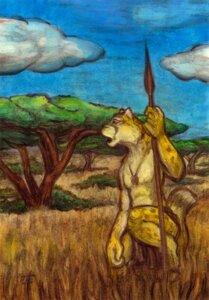 Rating: Safe Score: 0 Tags: 2010 anthro blue_panther bottomwear cheetah clothed clothing cloud e621 felid feline holding_object holding_weapon loincloth male mammal outside savanna sky solo topless weapon User: bunchy7s