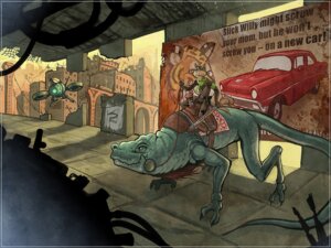 Rating: Safe Score: 0 Tags: 4:3 amazing_background anthro ashpond city cityscape detailed detailed_background e621 eyewear feral goggles group larger_male lizard male post-apocalyptic reptile riding scalie size_difference straddling tail toony unmanned_aerial_vehicle User: bunchy7s