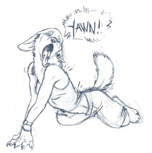 Rating: Safe Score: 0 Tags: all_fours anthro barefoot biped blue_and_white bottomwear bracelet breasts canid canine claws clock clothing e621 feet female gaping_mouth jewelry mammal monochrome onomatopoeia open_mouth raised_tail shirt shorts simple_background sketch small_breasts solo sound_effects stretching tail tank_top text tongue tongue_out topwear traditional_media_(artwork) trisha_wilson watch white_background yawn User: bunchy7s