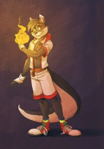 Rating: Safe Score: 0 Tags: anthro biped clothing e621 eyewear fire goggles looking_away male redvelvetbat solo standing tail unknown_species User: bunchy7s