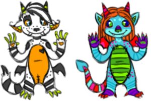 Rating: Questionable Score: 0 Tags: anthro bob_the_dancing_flea butt_wings claws comparison duo e621 fangs female freckles heart_symbol horn low_res membrane_(anatomy) membranous_wings monster monster_von_unterbedd stripes tail teeth unusual_wing_placement wings User: bunchy7s