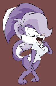 Rating: Safe Score: 0 Tags: anthro bedroom_eyes bottomless breasts brown_background buster126 clothed clothing e621 female fifi_la_fume fluffy fluffy_tail fur hair half-closed_eyes looking_at_viewer mammal mephitid narrowed_eyes open_mouth partially_clothed purple_body purple_fur purple_hair seductive shirt simple_background skunk smile solo striped_skunk tail tiny_toon_adventures topwear warner_brothers User: bunchy7s