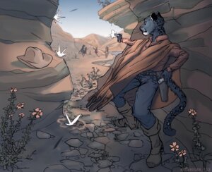 Rating: Safe Score: 0 Tags: anthro battle belt boots canyon clothing desert e621 everruler felid feren flower footwear group gun holster male mammal melanistic pantherine plant ranged_weapon shoes shooting solo_focus standing weapon User: bunchy7s