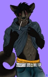 Rating: Questionable Score: 0 Tags: abs anthro athletic athletic_anthro athletic_male belt black_body black_fur black_hair bottomwear canid canine canis clothed clothing clothing_lift e621 facial_scar fur grey_body grey_fur hair hoodie looking_at_viewer male mammal multicolored_body multicolored_fur navel pants purple_background red_eyes scar seductive shirt shirt_lift short_hair simple_background solo sweetbitters text topwear two_tone_body two_tone_fur underwear watermark wolf User: bunchy7s