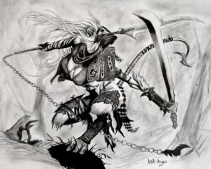 Rating: Safe Score: 0 Tags: armor augustas breasts chain cleavage clothed clothing crouching dual_wielding e621 female fighting_pose greyscale hair hasbro hi_res holding_object holding_weapon ink-eyes long_hair magic:_the_gathering mammal mask monochrome nezumi_(magic:_the_gathering) pose rodent solo tail traditional_media_(artwork) weapon wind wizards_of_the_coast User: bunchy7s