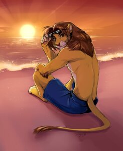 Rating: Safe Score: 0 Tags: 2013 anthro barefoot beach biped black_eyewear blue_bottomwear blue_clothing bottomwear brown_eyes brown_hair clothed clothing confident countershading dagger_leonelli e621 eyewear feet felid fingerless_(marking) fur hair happy lion looking_at_viewer looking_back majime male mammal mane outside pantherine pawpads paws pink_theme relaxing round_ears seaside shorts signature sitting solo sun sunglasses sunset tail tail_tuft toeless_(marking) topless tuft whiskers yellow_body yellow_fur User: bunchy7s