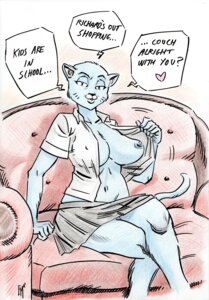 Rating: Questionable Score: 0 Tags: anthro areola bedroom_eyes big_breasts blue_body blue_fur blue_nipples breasts cartoon_network clothing cloudman dialogue domestic_cat e621 english_text erect_nipples felid feline felis female flashing fur furniture half-closed_eyes heart_symbol hi_res infidelity looking_at_viewer mammal mature_anthro mature_female narrowed_eyes naughty_face navel nicole_watterson nipples seductive sofa solo speech_bubble tail text the_amazing_world_of_gumball undressing User: bunchy7s
