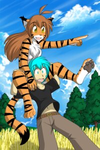 Rating: Safe Score: 0 Tags: 2:3 anthro belly belt black_markings blue_eyes blue_hair breasts brown_hair carrying_another casual_nudity chest_tuft claws clothing colored conditional_dnp countershading digitigrade duo e621 fangs featureless_breasts feet felid female flora_(twokinds) fur gesture grass hair hand_gesture hindpaw human keidran mammal markings nude on_shoulders on_top on_top_of orange_body orange_fur pantherine pawpads paws plant pointing pupils sitting slit_pupils small_breasts smile standing tail teeth tiger tom_fischbach trace_legacy tree tuft twokinds white_belly white_body white_fur worried yellow_eyes User: bunchy7s