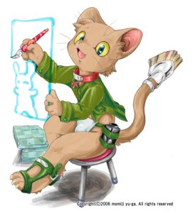 Rating: Questionable Score: 0 Tags: 2006 anthro blue_eyes bulge clothed clothing domestic_cat e621 english_text felid feline felis hi_res male mammal momiji_yu-ga simple_background solo tail text underwear white_background User: bunchy7s