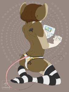 Rating: Questionable Score: 0 Tags: anthro biped breasts brown_body brown_fur brown_hair butt clothed clothing e621 electronics female fur game_console hair kneeling legwear lynxia mammal mouse mouse_(lynxia) murid murine nintendo nintendo_ds nintendo_ds_family panties presenting presenting_hindquarters rear_view rodent side_boob solo stockings tail tattoo topless underwear User: bunchy7s