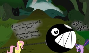 Rating: Safe Score: 0 Tags: 5:3 chain_chomp crossover cutie_mark detailed_background e621 english_text equid equine everfree_forest feathered_wings feathers female feral flinch fluttershy_(mlp) forest friendship_is_magic fur group hair hasbro hi_res horn long_hair mammal mario_bros multicolored_hair my_little_pony mythological_creature mythological_equine mythology nintendo outside pegasus pink_hair plant purple_body purple_eyes purple_fur purple_hair quadruped short_hair sphere_creature tail text tree twilight_sparkle_(mlp) two_tone_hair unicorn unknown_artist wings wood yellow_body yellow_feathers User: bunchy7s