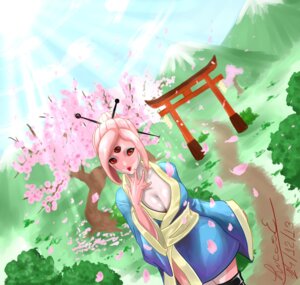Rating: Questionable Score: 0 Tags: absurd_res alien asian_clothing breasts chucklefish cleavage clothed clothing e621 east_asian_clothing female hi_res hylotl japanese_clothing kimono lipstick luki3m makeup multi_eye pink_body pink_skin red_eyes solo starbound torii User: bunchy7s