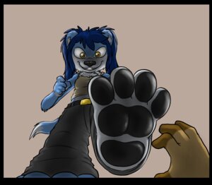 Rating: Safe Score: 0 Tags: 4_toes anthro barefoot belt black_border black_nose black_pawpads blue_body blue_fur blue_hair border bottomwear breasts c0nnerc00n chest_tuft close-up clothing denim denim_bottomwear denim_clothing disembodied_hand duo e621 feet female first_person_view foot_focus fur grey_background grin hair hindpaw jeans looking_at_viewer low-angle_view manki on_one_leg pants pawpads paws perspective plantigrade rape_face shirt simple_background small_breasts smile soles solo_focus standing tail teeth toes topwear tuft unknown_species worm's-eye_view yellow_eyes User: bunchy7s