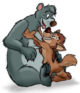 Rating: Safe Score: 0 Tags: 2012 anthro baloo bear canid canine canis coyote cuddling duo e621 hug male mammal mochimink_(artist) overweight simple_background sloth_bear tail the_jungle_book ursine white_background User: bunchy7s
