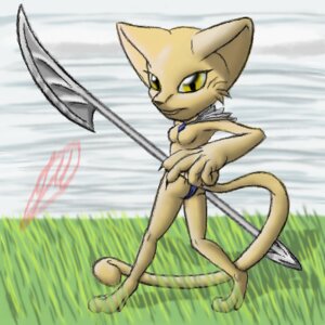 Rating: Safe Score: 0 Tags: 1:1 anthro arche_kruz biped breasts brown_body brown_fur butt chalcara_(character) chibi clothed clothing day detailed_background digital_media_(artwork) e621 featureless_breasts felid female fur grass halberd low_res mammal melee_weapon outside plant polearm short_snout solo standing tail traces_of_chaos underwear underwear_only weapon User: bunchy7s