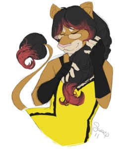 Rating: Safe Score: 0 Tags: 2011 anthro black_hair brown_body brown_fur clothed clothing digital_media_(artwork) e621 eyes_closed eyewear felid female fur glasses hair kale_(kipper0308) kipper0308 lion looking_back mammal multicolored_hair pantherine pince-nez pink_nose red_hair simple_background smile solo sweepshire tail tail_tuft tuft two_tone_hair white_background User: bunchy7s