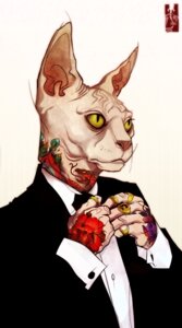 Rating: Safe Score: 0 Tags: 2013 anthro classy clothed clothing domestic_cat e621 felid feline felis hairless hairless_cat half-length_portrait hi_res looking_away male mammal nikolas_pascal_(character) nikolaspascal pale_skin portrait pupils ring simple_background slit_pupils solo sphynx_(cat) suit tattoo white_background yellow_eyes User: bunchy7s