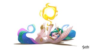Rating: Safe Score: 0 Tags: 16:9 2013 crown cutie_mark digital_media_(artwork) e621 equid equine feathered_wings feathers female feral fire friendship_is_magic gold_(metal) hair hasbro headgear hi_res horn jewelry lying mammal multicolored_hair my_little_pony mysticalpha mythological_creature mythological_equine mythology necklace on_back princess_celestia_(mlp) purple_eyes simple_background solo sparkles sun white_background white_body white_feathers widescreen winged_unicorn wings User: bunchy7s