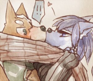 Rating: Safe Score: 0 Tags: anthro black_nose blue_body blue_fur blue_hair brown_body brown_fur canid canine canon_couple clothed clothing duo e621 exclamation_point eye_contact eyebrows female fox fox_mccloud fully_clothed fur hair heart_symbol kiss_on_lips kissing krystal_(star_fox) looking_at_another looking_at_partner male mammal nintendo romantic romantic_couple scarf simple_background star_fox sweater thick_eyebrows topwear unknown_artist white_body white_fur User: bunchy7s