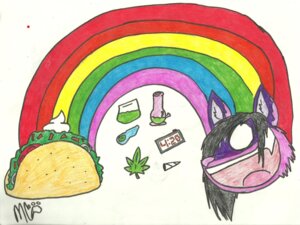 Rating: Questionable Score: 0 Tags: ambiguous_gender bong bowl canid canine canis colorful_theme container coyote crayon_(artwork) drugs e621 empty_eyes food hi_res leaf mammal marijuana marijuana_leaf marker_(artwork) mixed_media neecheecoyote rainbow rainbow_arch simple_background solo taco traditional_media_(artwork) white_background white_eyes User: bunchy7s