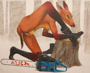 Rating: Explicit Score: 0 Tags: alsem anthro breasts chainsaw deer detailed_background e621 female forest genitals green_eyes hooves mammal nipples nude outside plant power_tool solo stretching tools tree tree_stump vulva wood User: bunchy7s