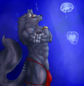 Rating: Questionable Score: 0 Tags: abs ambient_jellyfish ambient_sealife anthro aquatic biceps big_muscles bodypaint bottomwear bracelet bulge canid canine canis captainjohkid chest_tuft clothed clothing cnidarian crossed_arms e621 facial_paint fur hi_res japanese_text jellyfish jewelry loincloth male mammal medusozoan muscular muscular_anthro muscular_male pecs pose purple_body purple_fur purple_skin red_eyes solo tail text topless translated tribal tuft underwear wolf User: bunchy7s