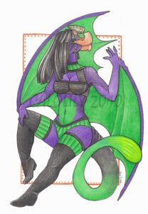 Rating: Safe Score: 0 Tags: anthro avian bird_wyvern bone_frill calolily capcom countershading e621 female frill_(anatomy) green_body green_countershading green_eyes gypceros head_crest hi_res latex looking_at_viewer membrane_(anatomy) membranous_wings monster_hunter purple_body purple_gypceros solo tail traditional_media_(artwork) wings User: bunchy7s