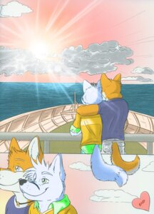 Rating: Safe Score: 0 Tags: anthro black_nose blue_eyes boat canid canine canis clothed clothing cloud comic detailed_background duo e621 elliot_(fluke) english_text fluke fox fully_clothed fur green_eyes heart_symbol hi_res hug jewelry male male/male mammal motion_of_the_ocean multiple_scenes necklace orange_body orange_fur outside romantic romantic_ambiance romantic_couple ryan_(fluke) sea shirt sky smile sunset tail text toony topwear vehicle water watercraft white_body white_fur wolf User: bunchy7s