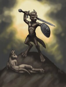 Rating: Safe Score: 0 Tags: 4_toes anthro armlet barefoot canid canine canis circlet clothed clothing digitigrade dungeons_and_dragons duo e621 feet fur hasbro holding_melee_weapon holding_object holding_sword holding_weapon kobold male mammal melee_weapon outside raised_arm scalie sdismukes shield standing sword tail tan_body tan_fur toes topless tribal weapon wizards_of_the_coast wolf User: bunchy7s