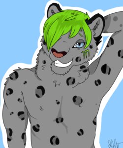 Rating: Questionable Score: 0 Tags: 2012 5:6 anthro blue_background blue_eyes e621 eyebrows felid fur green_eyebrows green_hair grey_body grey_fur hair hair_over_eye leopard looking_at_viewer male mammal monster_energy nude one_eye_obstructed outline pantherine signature simple_background smile snow_leopard snowfluffy solo tussytot white_outline User: bunchy7s