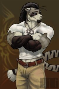 Rating: Safe Score: 0 Tags: anthro belt black_body black_fur black_hair bng bottomwear canid canine canis clothed clothing crossed_arms dazen_(character) domestic_dog e621 felid fur grey_body grey_fur hair hi_res hybrid jewelry male mammal muscular muscular_anthro muscular_male necklace pantherine pants pink_nose scar solo stripes tail tiger User: bunchy7s