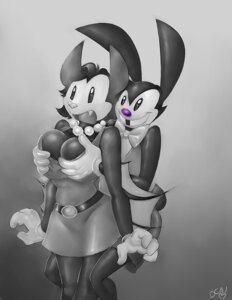 Rating: Questionable Score: 0 Tags: anthro bat breast_grab breasts dottie_(disney) duo e621 female fleischer_style_toon grope hand_on_breast lagomorph leporid male mammal monochrome naughtyjester rabbit toony User: bunchy7s