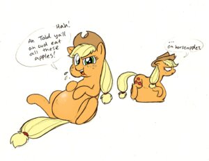 Rating: Safe Score: 0 Tags: applejack_(mlp) blonde_hair clothing cowboy_hat cutie_mark e621 earth_pony eating english_text equid equine female feral friendship_is_magic fur green_eyes hair hasbro hat headgear headwear horse inflation mammal mickeymonster my_little_pony orange_body orange_fur overweight overweight_female overweight_feral pony quadruped simple_background solo tail text white_background User: bunchy7s