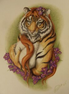 Rating: Safe Score: 0 Tags: accessory anthro bust_portrait clothed clothing covering covering_self e621 felid female flower flower_in_hair hair hair_accessory hi_res looking_at_viewer mammal pantherine plant portrait solo stripes teiirka tiger topless traditional_media_(artwork) whiskers User: bunchy7s