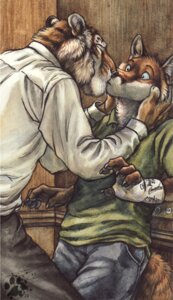 Rating: Safe Score: 0 Tags: 2010 anthro blotch blue_eyes canid canine cast clothed clothing detailed detailed_background devlin_miski duo e621 eyes_closed felid forester_universe fox interspecies kissing male male/male mammal official_art out_of_position pantherine red_fox surprised tail tiger toony true_fox wiley_farrel User: bunchy7s