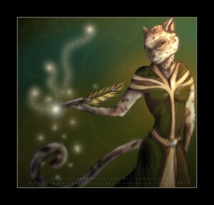Rating: Safe Score: 0 Tags: 2006 anthro biped black_border border clothing e621 feathers felid female fur glowing jewelry leona_windrider leopard magic mammal necklace pantherine robe smile solo standing tail User: bunchy7s