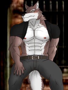 Rating: Safe Score: 0 Tags: 2013 abs anthro athletic belt biceps big_muscles biped black_nose blurred_background blush bottomwear bouncer brown_body brown_fur canid canine canis claws clothed clothing clothing_lift e621 front_view fur hentist hideo_katashi looking_at_viewer male mammal muscular muscular_anthro muscular_male nipples pants partially_clothed pecs pose raised_clothing raised_shirt raised_topwear security shirt shirt_behind_head solo standing topwear vein white_body white_fur wolf yellow_eyes User: bunchy7s