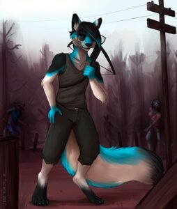 Rating: Safe Score: 0 Tags: 2013 5_fingers arbalist artist_name biped blood bodily_fluids canid canine clothing copyright_symbol crossbow digitigrade e621 eyewear fayn_(faynthefox) fingers glasses glowing glowing_eyes group gun hi_res holding_gun holding_object holding_ranged_weapon holding_weapon inner_ear_fluff looking_at_viewer male mammal ranged_weapon shirt sunglasses symbol tail tazara text topwear tuft undead weapon white_inner_ear_fluff year zombie User: bunchy7s
