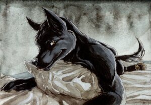 Rating: Safe Score: 0 Tags: anthro bed biped black_body black_fur brown_eyes butt canid canine canis claws digitigrade domestic_dog e621 fangs feet fur furniture hindpaw looking_at_viewer lying male mammal nude on_bed painting_(object) pawpads paws pillow shalinka smile solo tail teeth toes tongue wolf User: bunchy7s