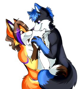Rating: Questionable Score: 0 Tags: anthro breasts canid canine canis duo e621 ear_piercing entwined_tails female fox hand_holding hybrid jewelry kalida_(character) love male mammal necklace nude piercing pupspace silkenpaws tail tail_coil wolf User: bunchy7s