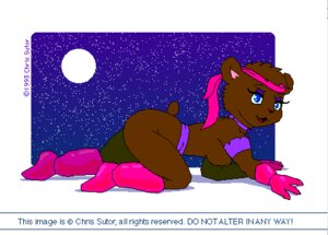 Rating: Questionable Score: 0 Tags: 1993 all_fours anthro bear blue_eyes boots breasts brown_body brown_fur butt chris_sutor classy clothing crawling e621 english_text female footwear fur gloves handwear looking_at_viewer low_res mammal moon night nipples nude open_mouth pink_clothing shoes smile solo star text vintage User: bunchy7s