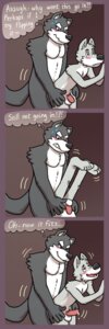 Rating: Explicit Score: 0 Tags: anal anal_penetration anthro balls blush bodily_fluids canid canine canis coal_(artist) coal_(coal) comic dominant duo e621 erection flaccid genital_fluids genitals hi_res humor larger_dom larger_male male male/male male_penetrated male_penetrating male_penetrating_male mammal one_eye_closed parody penetration penis precum sex size_difference smaller_male sweat tail text upside_down wolf User: bunchy7s