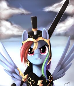 Rating: Safe Score: 0 Tags: 2012 armor blue_body blue_feathers blue_fur bust_portrait cloud colored e621 equid equine feathered_wings feathers female feral friendship_is_magic fur galea greatsword hair hasbro headgear helmet hi_res mammal melee_weapon mohawk multicolored_hair my_little_pony mythological_creature mythological_equine mythology outside pegasus ponykillerx portrait purple_eyes rainbow_dash_(mlp) rainbow_hair signature sky skyscape solo sword third-party_edit weapon wings User: bunchy7s