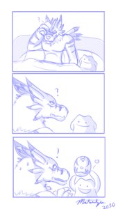 Rating: Questionable Score: 0 Tags: ambiguous_gender anthro bandai_namco bed blue_and_white canid canine comic crossover digimon digimon_(species) ditto_(pokemon) duo e621 egg furniture generation_1_pokemon goo_creature heart_symbol humor mammal monochrome nintendo pokemon pokemon_(species) sketch surprised thegreatmatsutzu weregarurumon User: bunchy7s