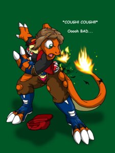 Rating: Safe Score: 0 Tags: 3:4 ambiguous_gender anthro anthrofied brooke_(lunarkeys) brown_hair catmonkshiro charmeleon clothing e621 english_text fire flaming_tail generation_1_pokemon green_background hair nintendo orange_body orange_skin pokeball pokemon pokemon_(species) pokemorph reptile scalie simple_background solo standard_pokeball tail text torn_clothing transformation verbal_reaction_to_tf User: bunchy7s